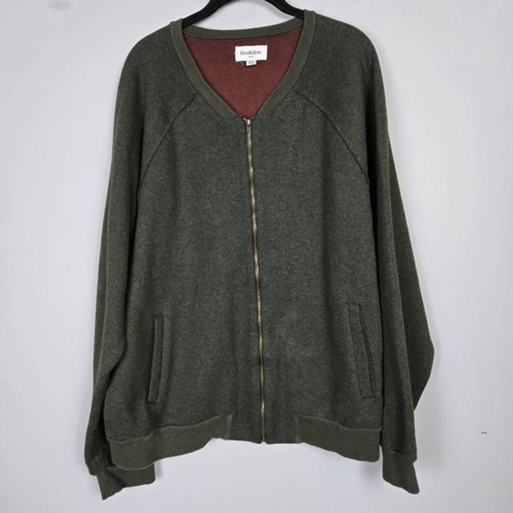 Goodfellow Mens Full Zip Wool Cardigan XXL Green V Neck Academia Preppy Heritage